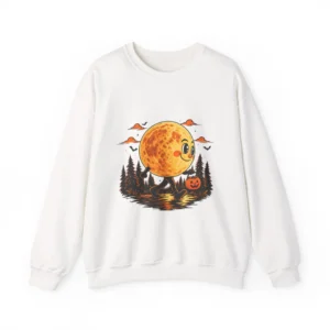 Halloween Moon Crewneck Sweatshirt — Cute Smiling Moon & Jack-o'-Lantern Design