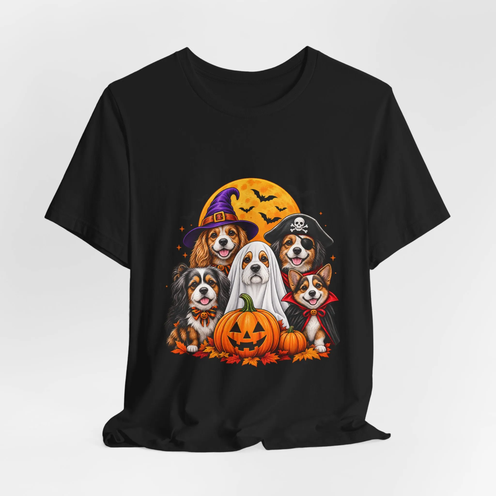 Halloween Dogs T-Shirt — Cute Puppies in Costumes with Pumpkin Graphic - Image 12