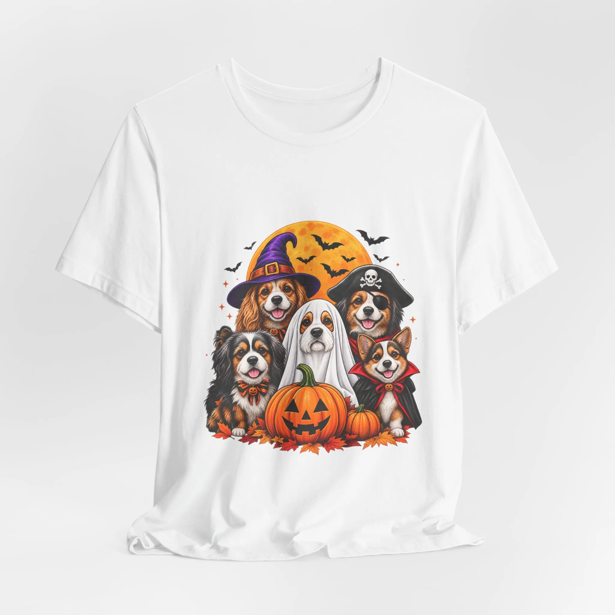 Halloween Dogs T-Shirt — Cute Puppies in Costumes with Pumpkin Graphic - Image 4
